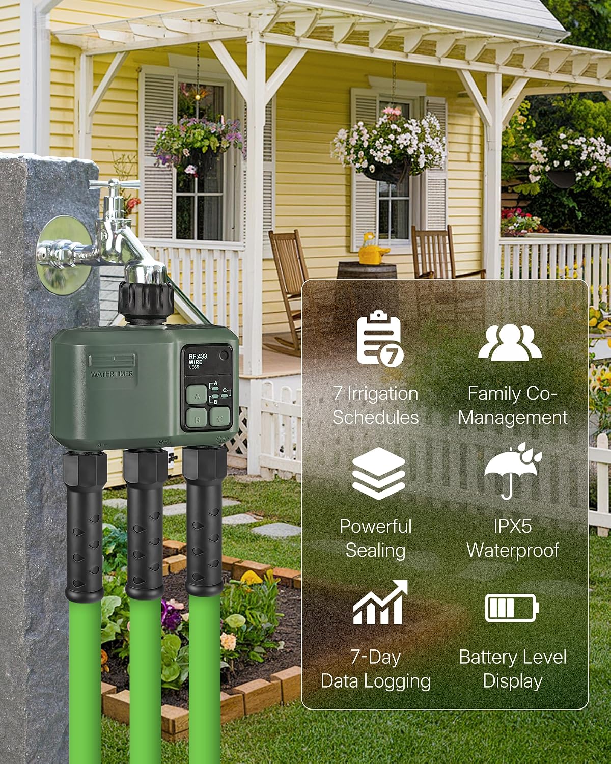 WiFi Water Timer for Garden Hose, Sprinkler Timer 4 Zone, Smart Hose Water with WiFi Irrigation Controller,Voice Control RF433 Automatic Irrigation System/Rain Delay/Manual Watering D34WT06