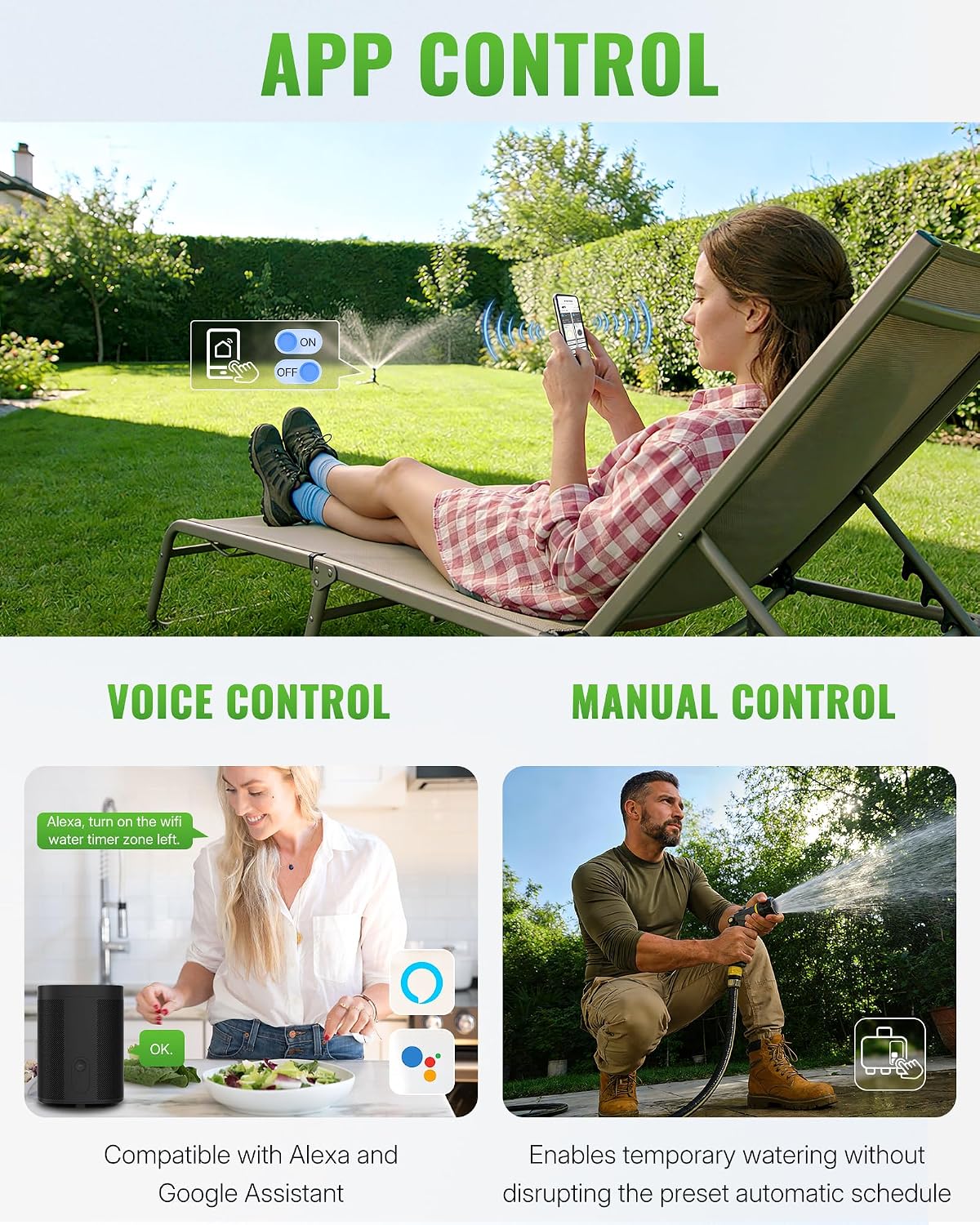 WiFi Water Timer for Garden Hose, Sprinkler Timer 4 Zone, Smart Hose Water with WiFi Irrigation Controller,Voice Control RF433 Automatic Irrigation System/Rain Delay/Manual Watering D34WT06