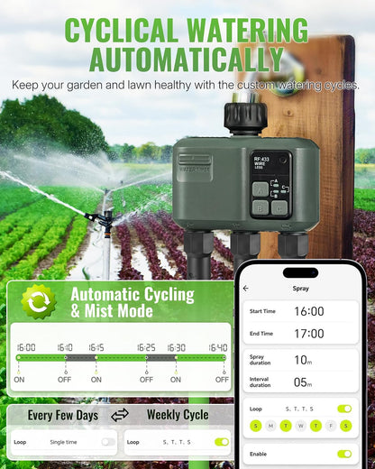WiFi Water Timer for Garden Hose, Sprinkler Timer 4 Zone, Smart Hose Water with WiFi Irrigation Controller,Voice Control RF433 Automatic Irrigation System/Rain Delay/Manual Watering D34WT06