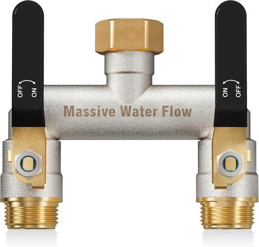 Hose Splitter 2 Way Heavy Duty, Brass Garden Hose Splitter