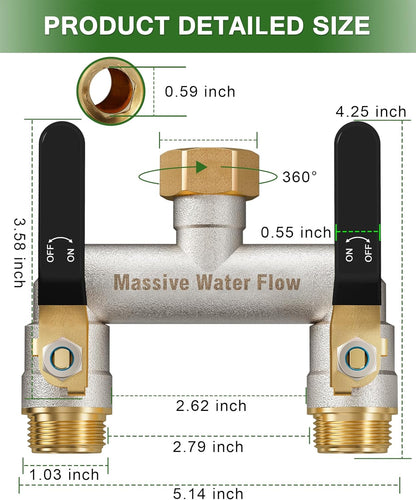 Hose Splitter 2 Way Heavy Duty, Brass Garden Hose Splitter