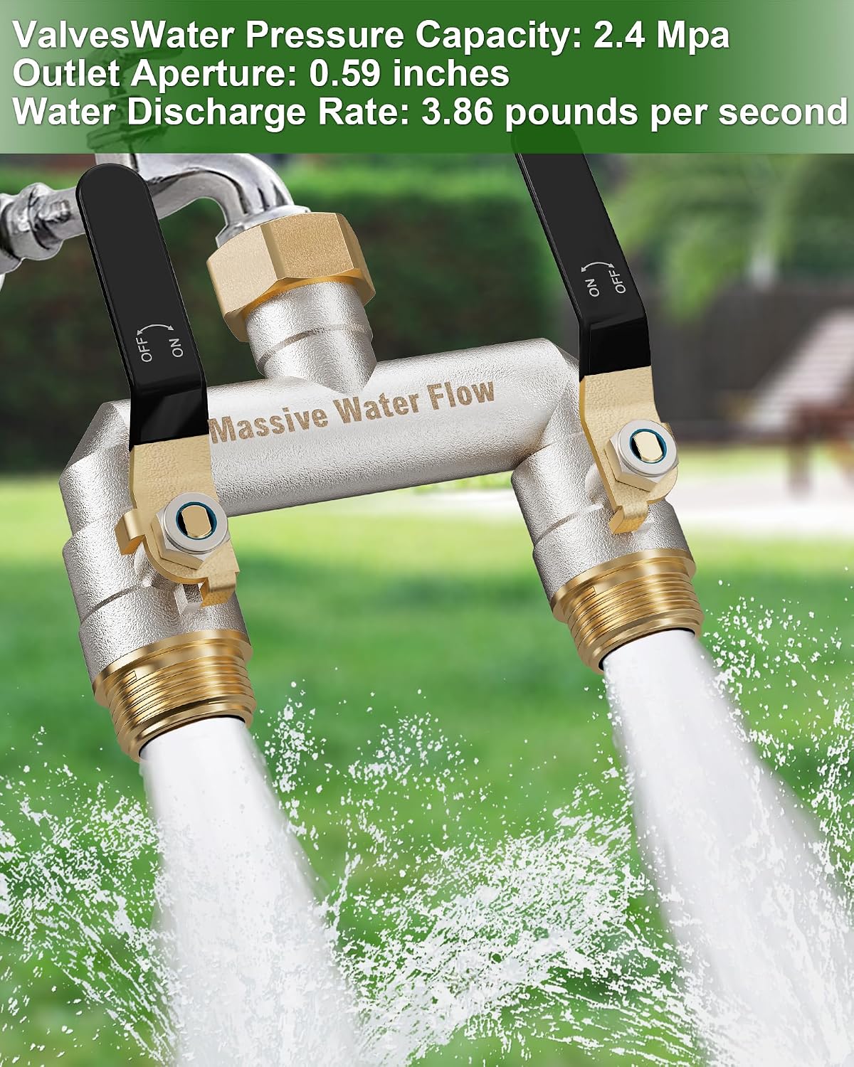 Hose Splitter 2 Way Heavy Duty, Brass Garden Hose Splitter