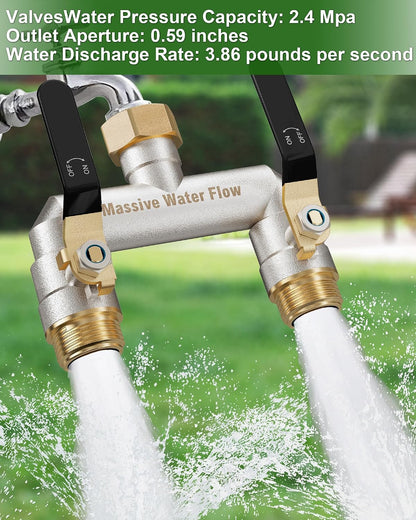 Hose Splitter 2 Way Heavy Duty, Brass Garden Hose Splitter