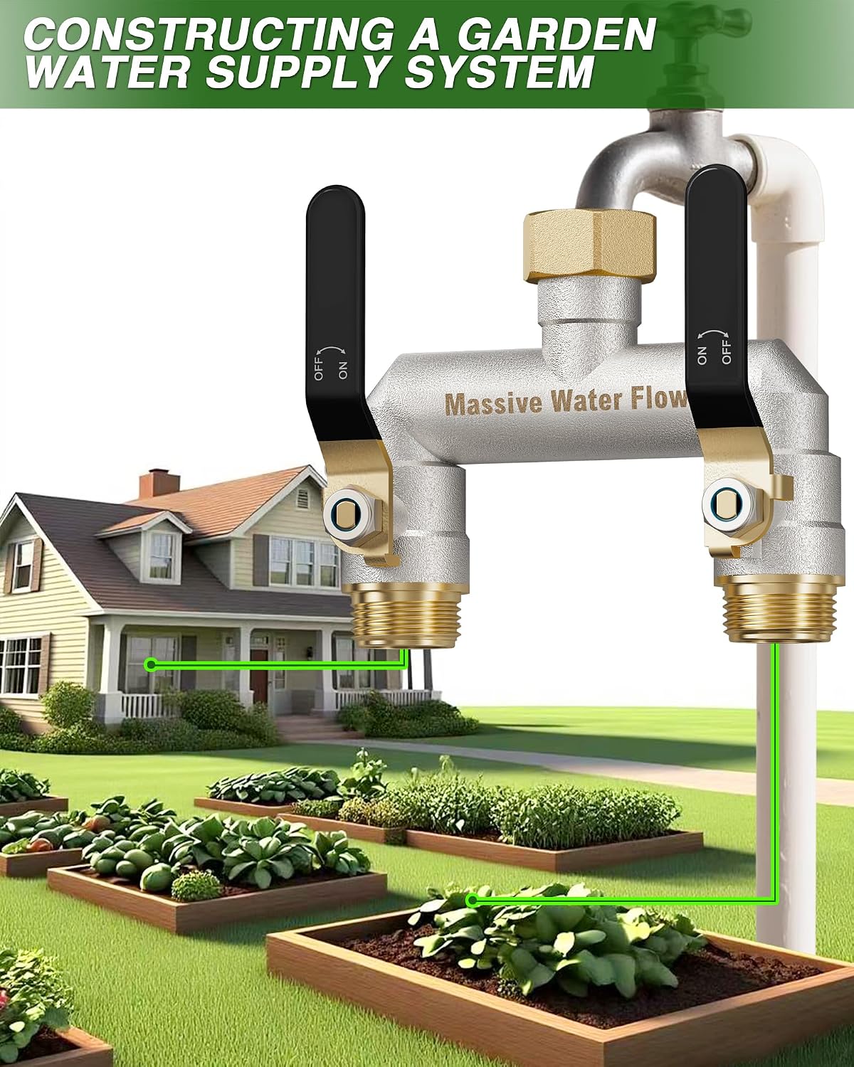 Hose Splitter 2 Way Heavy Duty, Brass Garden Hose Splitter