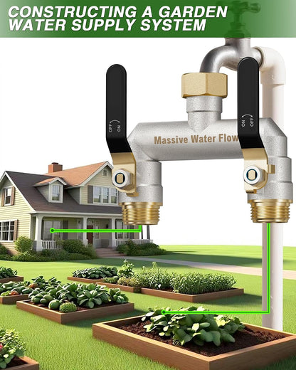 Hose Splitter 2 Way Heavy Duty, Brass Garden Hose Splitter