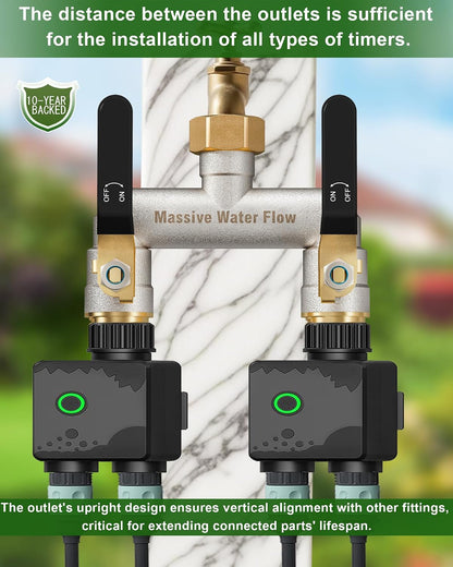 Hose Splitter 2 Way Heavy Duty, Brass Garden Hose Splitter