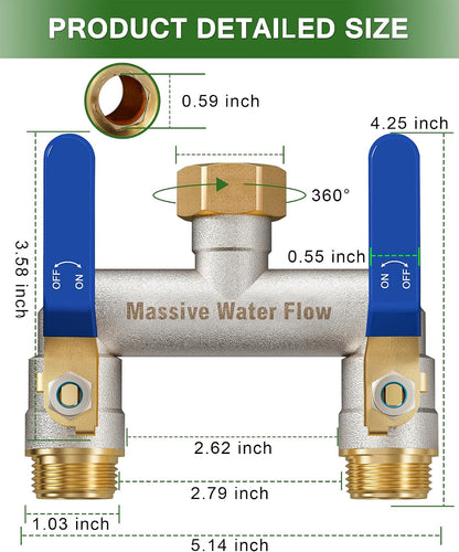 Hose Splitter 2 Way Heavy Duty, Brass Garden Hose Splitter