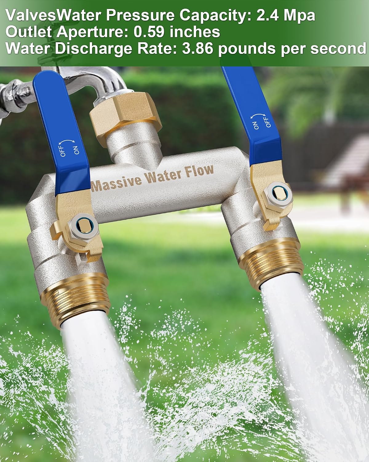 Hose Splitter 2 Way Heavy Duty, Brass Garden Hose Splitter