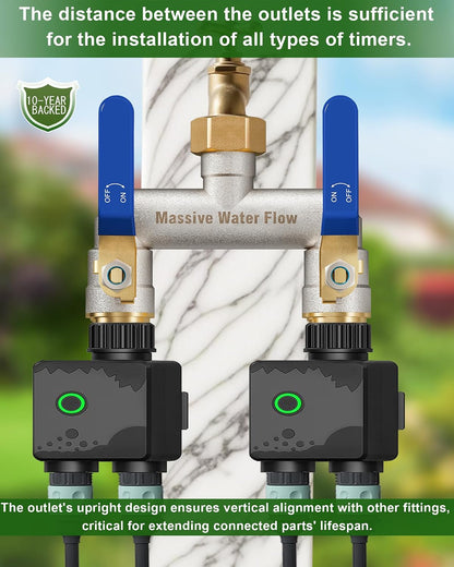 Hose Splitter 2 Way Heavy Duty, Brass Garden Hose Splitter