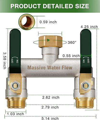 Hose Splitter 2 Way Heavy Duty, Brass Garden Hose Splitter