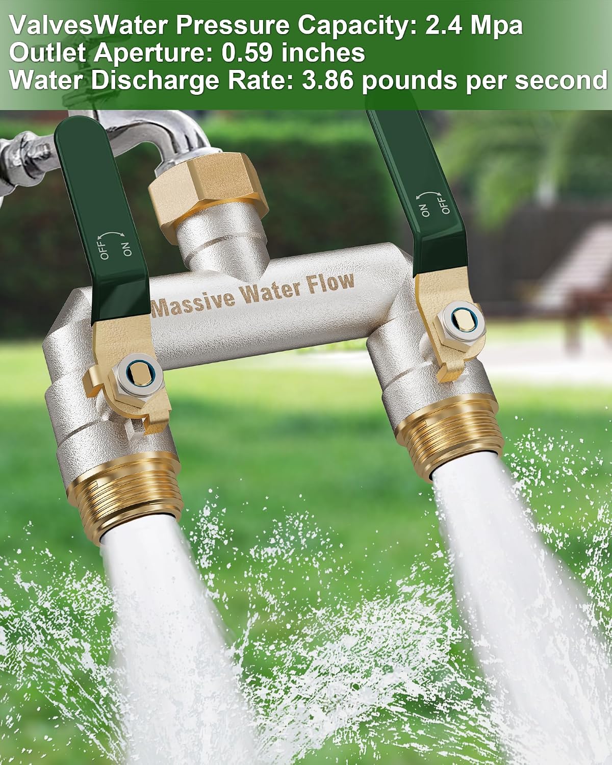 Hose Splitter 2 Way Heavy Duty, Brass Garden Hose Splitter