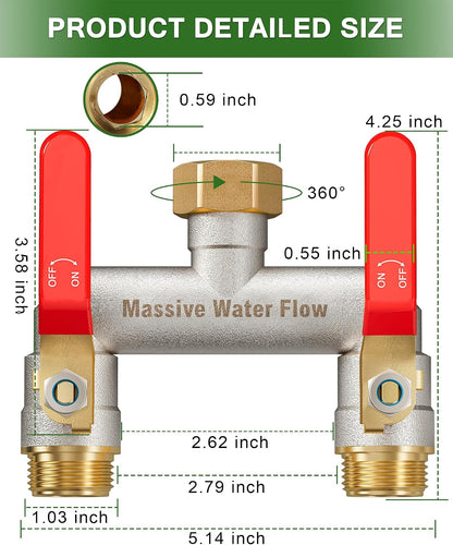 Hose Splitter 2 Way Heavy Duty, Brass Garden Hose Splitter