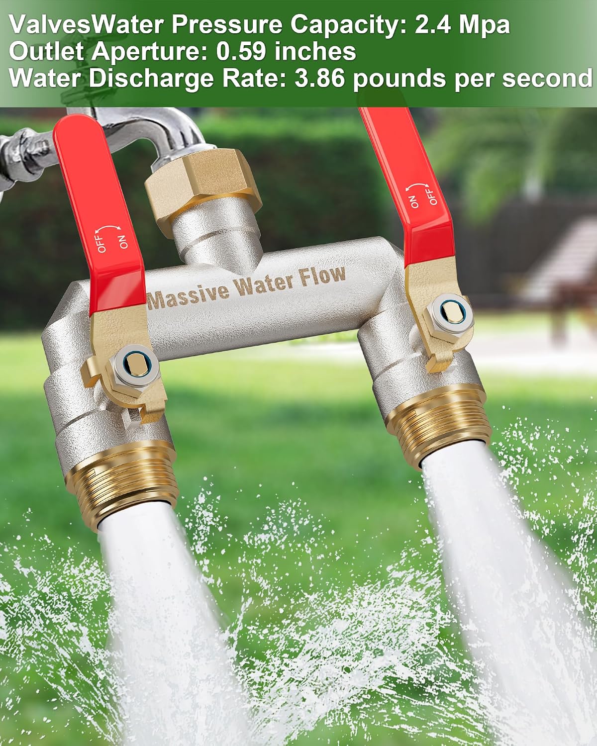 Hose Splitter 2 Way Heavy Duty, Brass Garden Hose Splitter