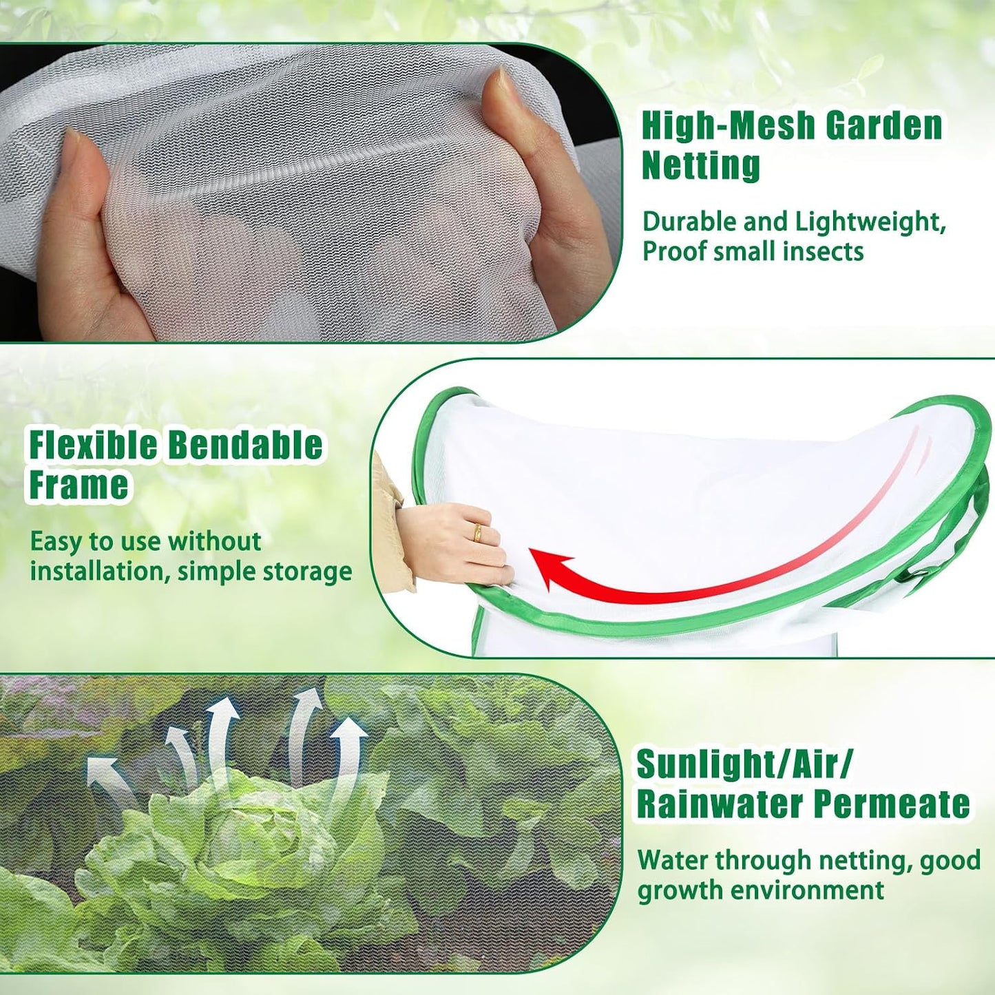2 Pack Garden Netting Covers, 3.9X2FT Raised Bed Plant Netting, 10 Stakes