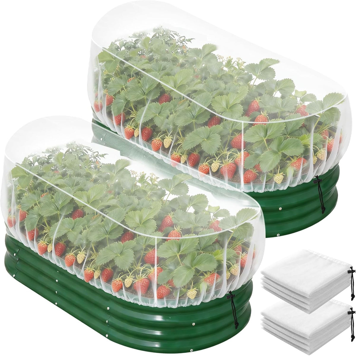 2 Pack Garden Netting Covers, 3.9X2FT Raised Bed Plant Netting, 10 Stakes