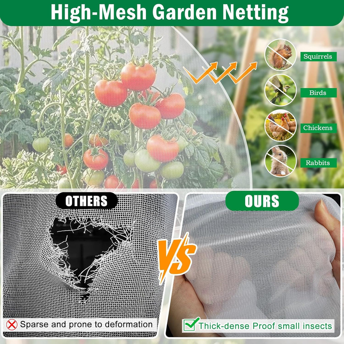 2 Pack Garden Netting Covers, 3.9X2FT Raised Bed Plant Netting, 10 Stakes