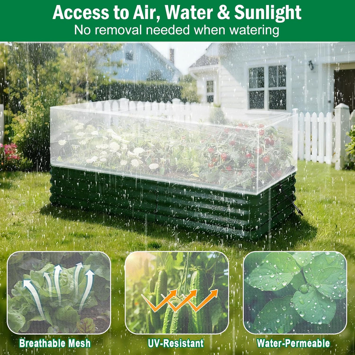 2 Pack Garden Netting Covers, 3.9X2FT Raised Bed Plant Netting, 10 Stakes