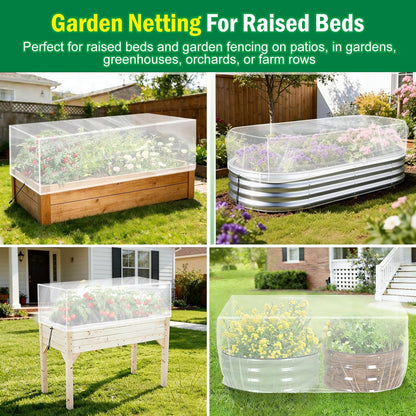 2 Pack Garden Netting Covers, 3.9X2FT Raised Bed Plant Netting, 10 Stakes