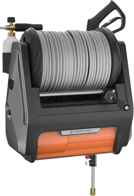 Grandfalls Pressure Washer PRO, Wall Mount Pressure Washer Electric with 100ft Retractable Hose Reel, Power Washer Reel Wall Mounted, Power Corded, Perfect for Cleaning