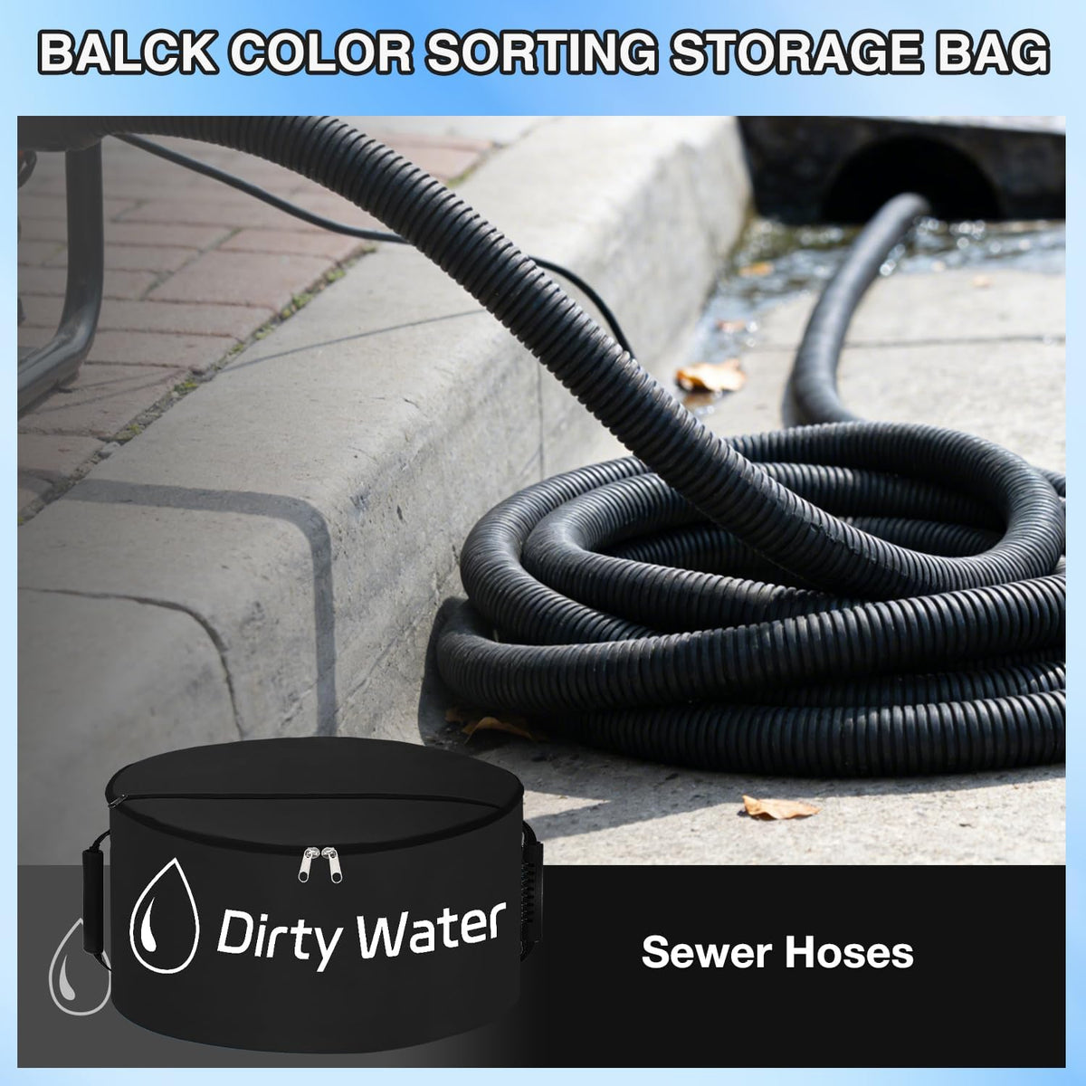 1 Pack RV Sewer Hose Storage Bag, Waterproof Black Dual Zipper