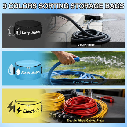 1 Pack RV Sewer Hose Storage Bag, Waterproof Black Dual Zipper