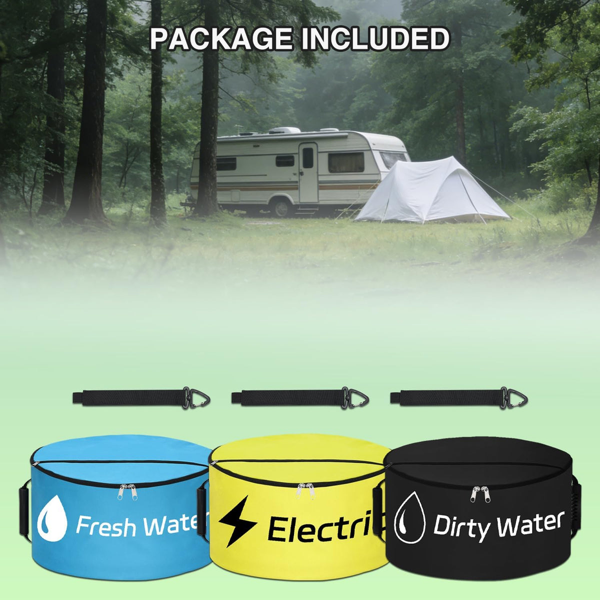 1 Pack RV Sewer Hose Storage Bag, Waterproof Black Dual Zipper