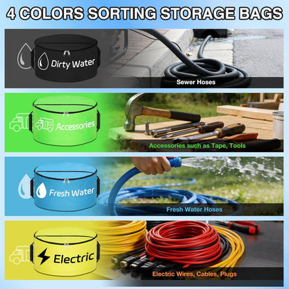 1 Pack RV Sewer Hose Storage Bag, Waterproof Black Dual Zipper