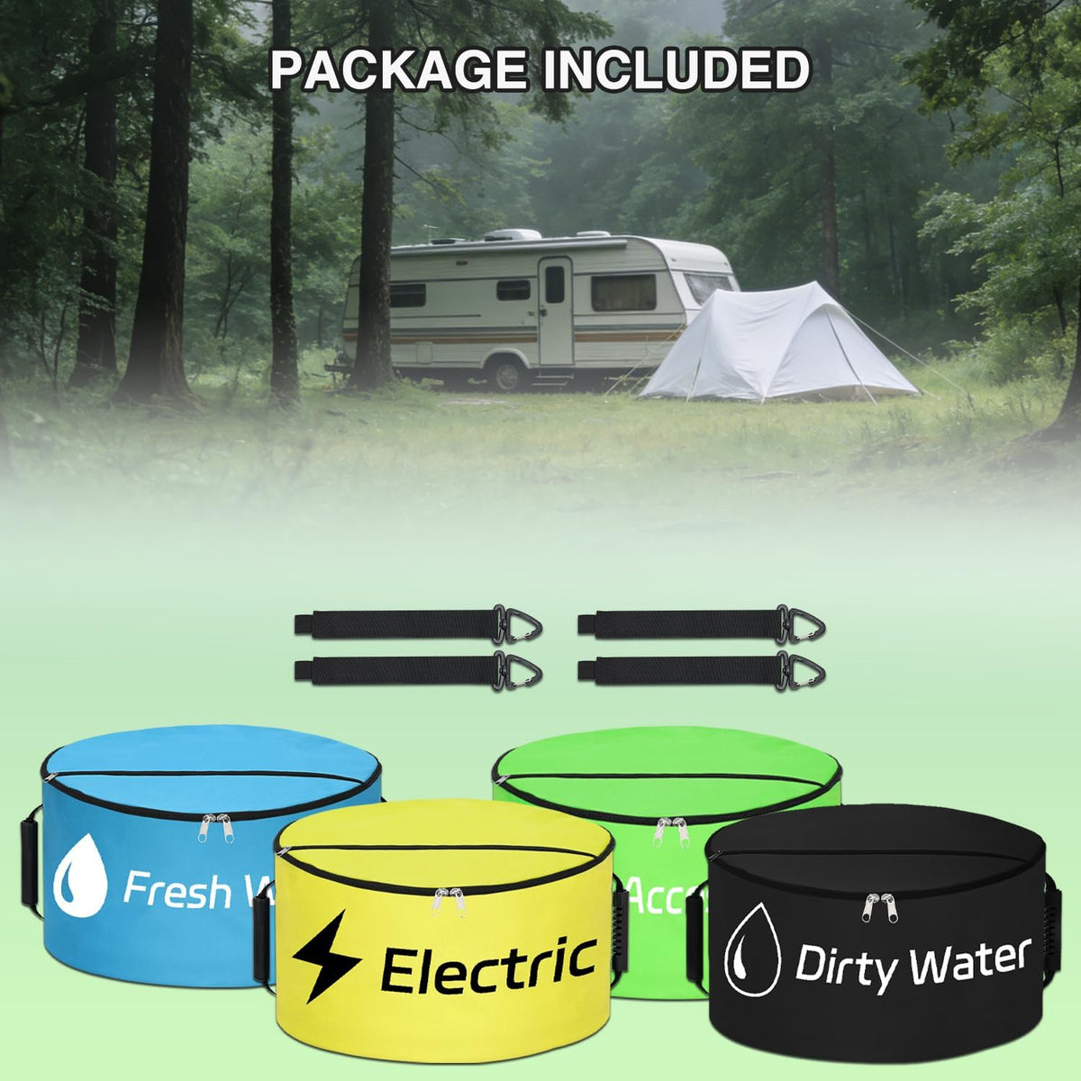 1 Pack RV Sewer Hose Storage Bag, Waterproof Black Dual Zipper