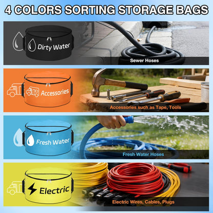 1 Pack RV Sewer Hose Storage Bag, Waterproof Black Dual Zipper