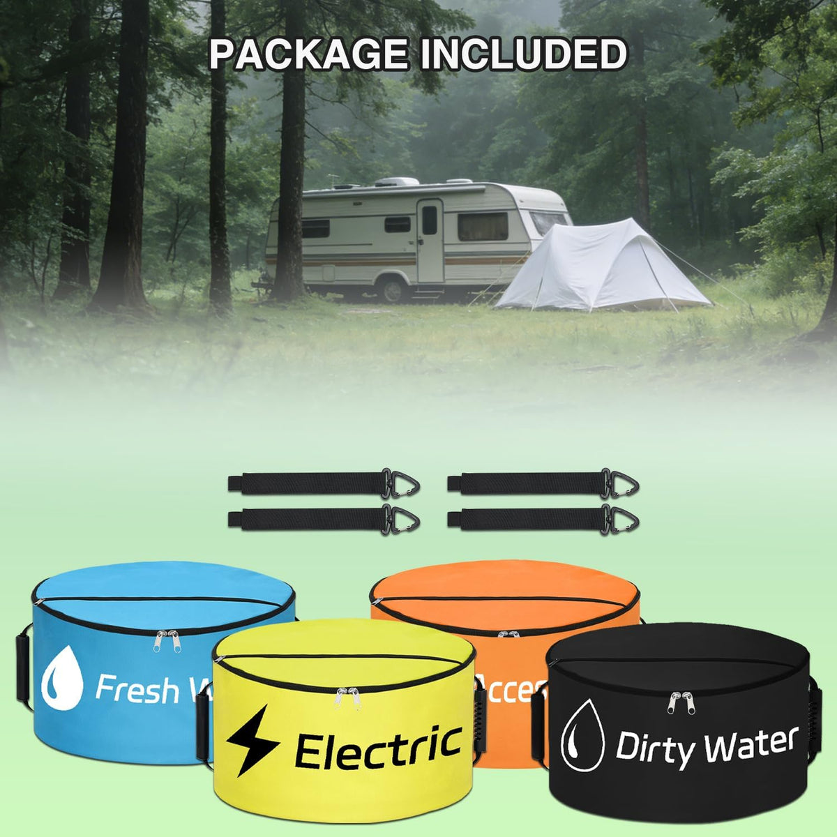 1 Pack RV Sewer Hose Storage Bag, Waterproof Black Dual Zipper