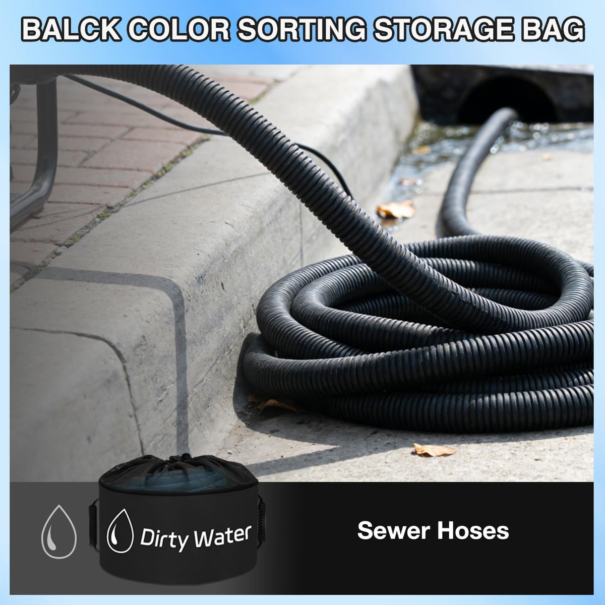 1 Pack RV Sewer Hose Storage Bag, Waterproof Black Dual Zipper