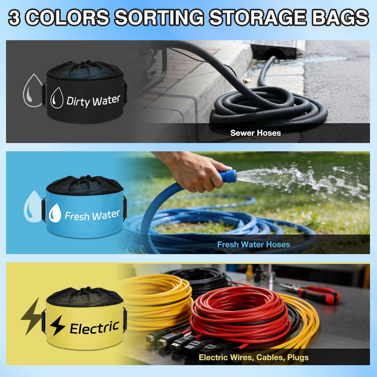 1 Pack RV Sewer Hose Storage Bag, Waterproof Black Dual Zipper