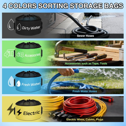1 Pack RV Sewer Hose Storage Bag, Waterproof Black Dual Zipper