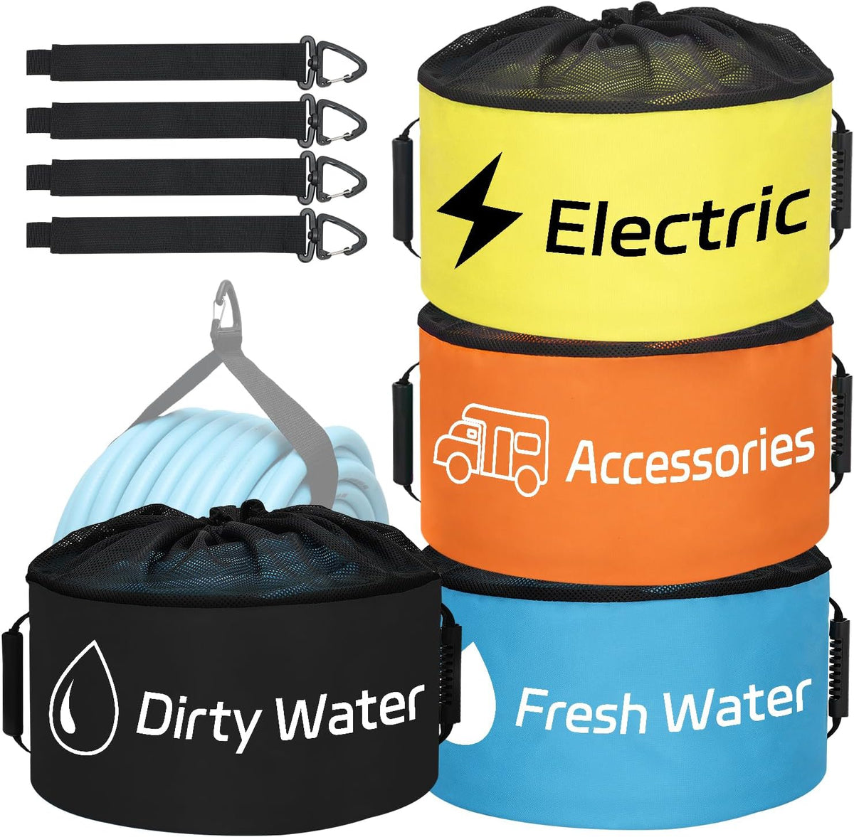 1 Pack RV Sewer Hose Storage Bag, Waterproof Black Dual Zipper