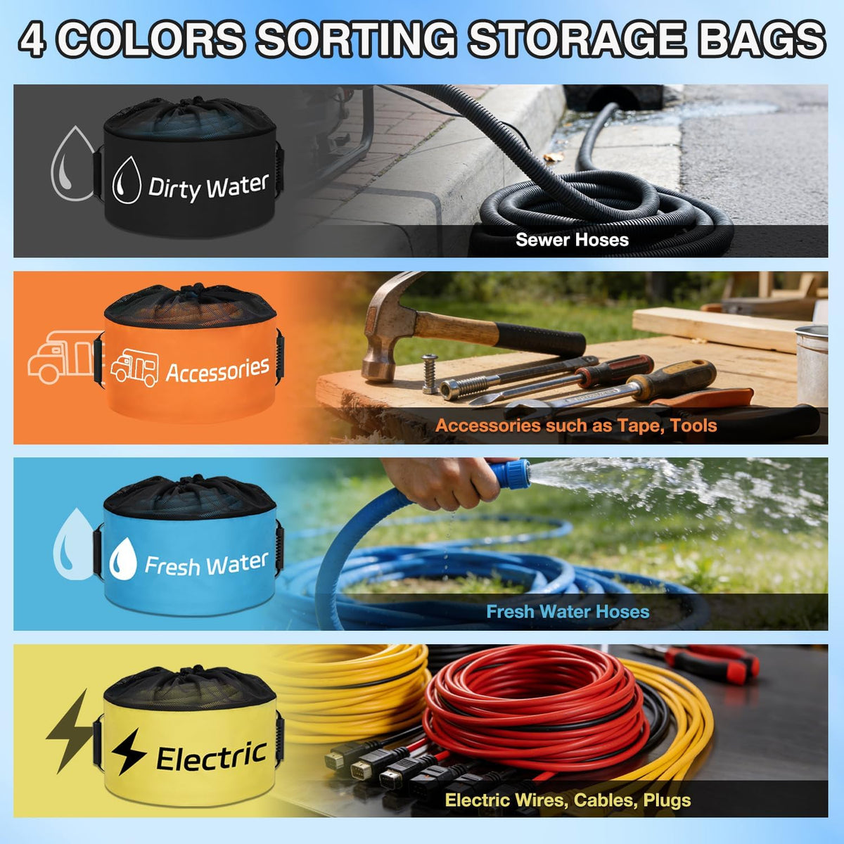 1 Pack RV Sewer Hose Storage Bag, Waterproof Black Dual Zipper