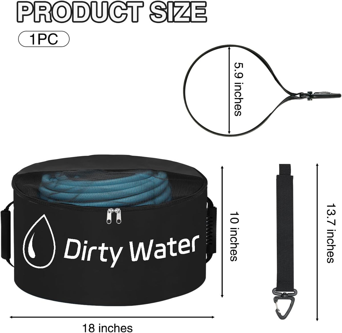 1 Pack RV Sewer Hose Storage Bag, Waterproof Black Dual Zipper