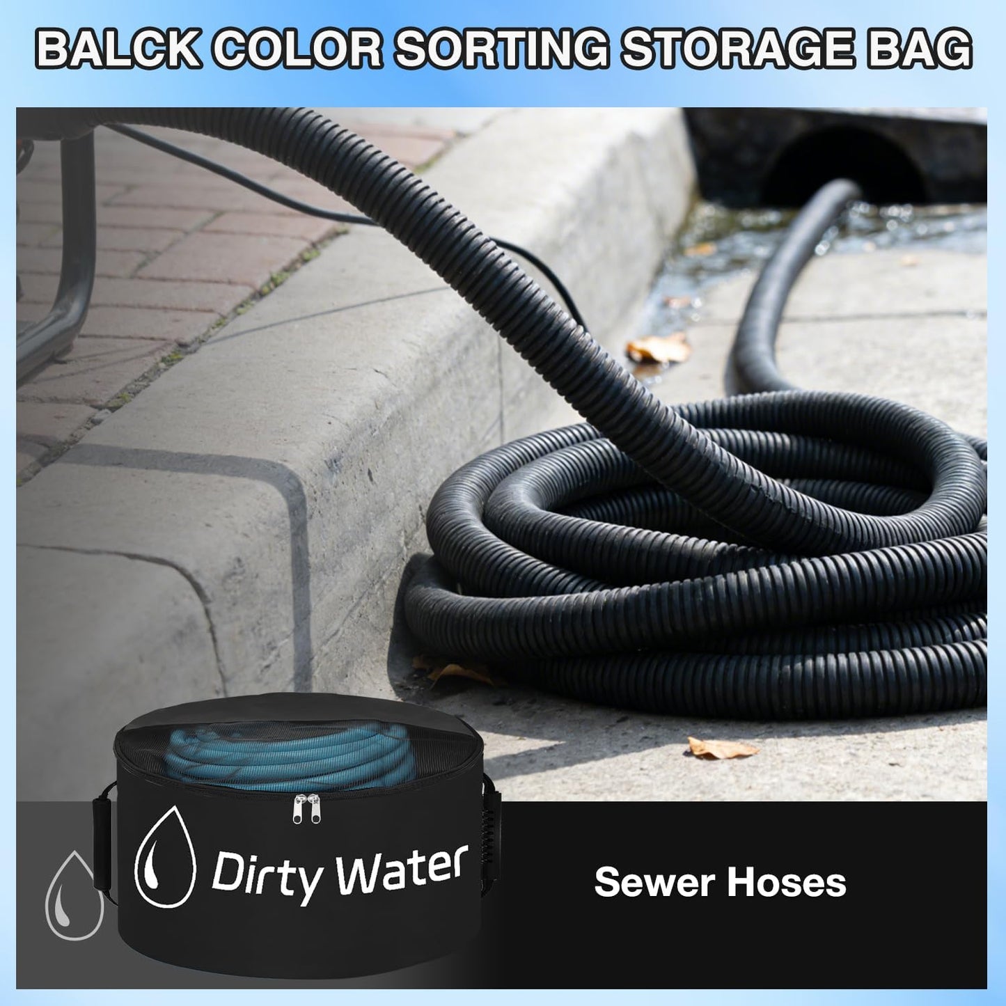 1 Pack RV Sewer Hose Storage Bag, Waterproof Black Dual Zipper