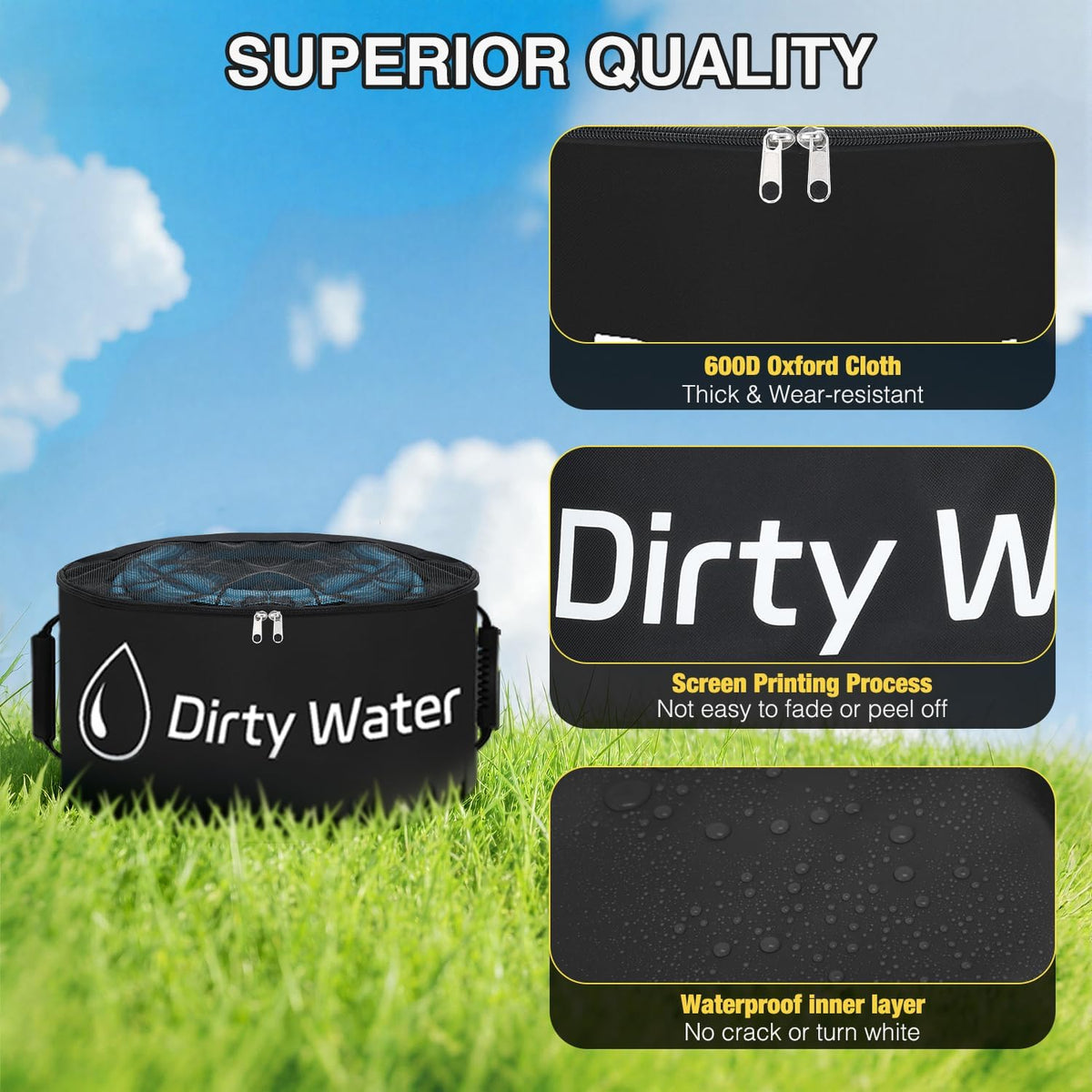 1 Pack RV Sewer Hose Storage Bag, Waterproof Black Dual Zipper