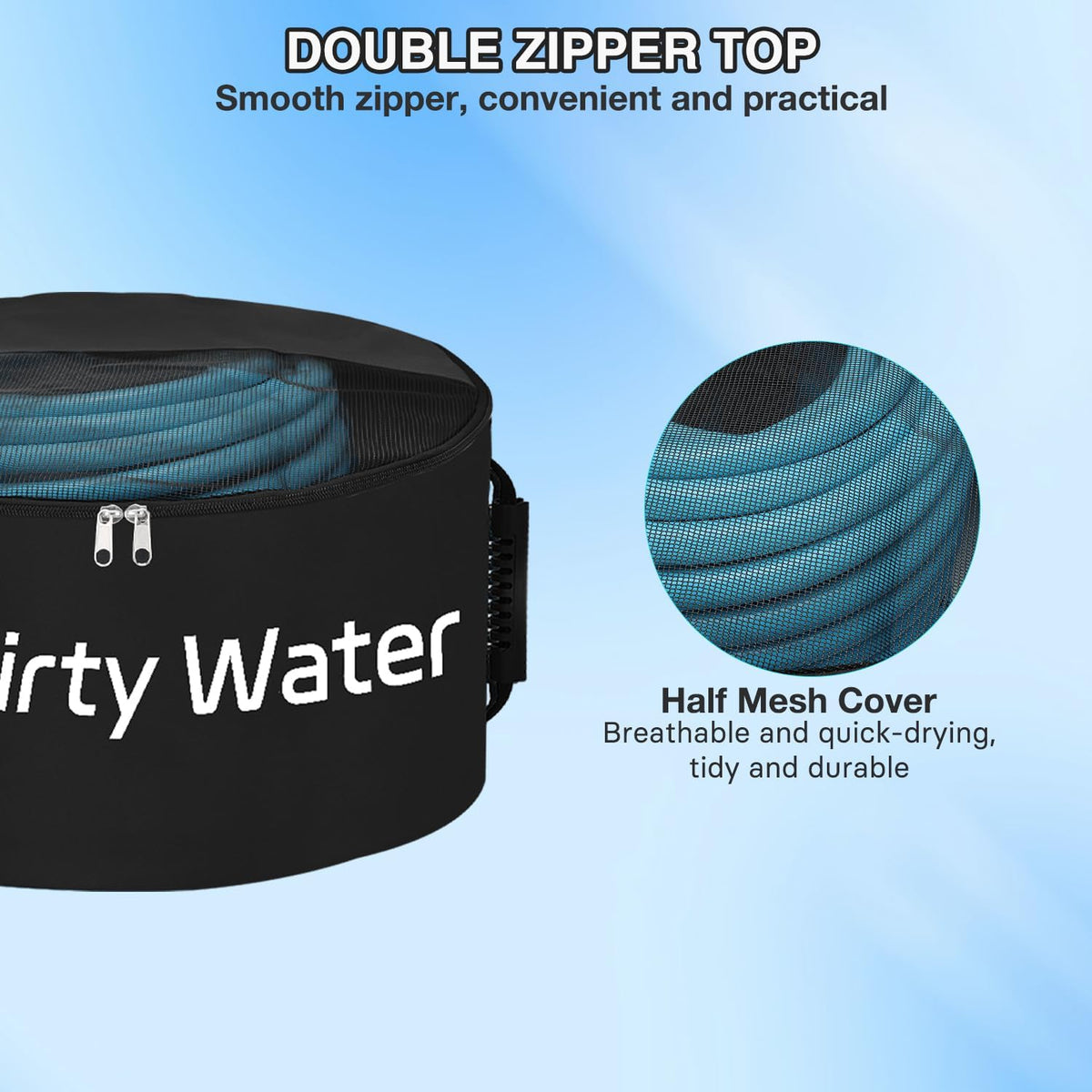 1 Pack RV Sewer Hose Storage Bag, Waterproof Black Dual Zipper