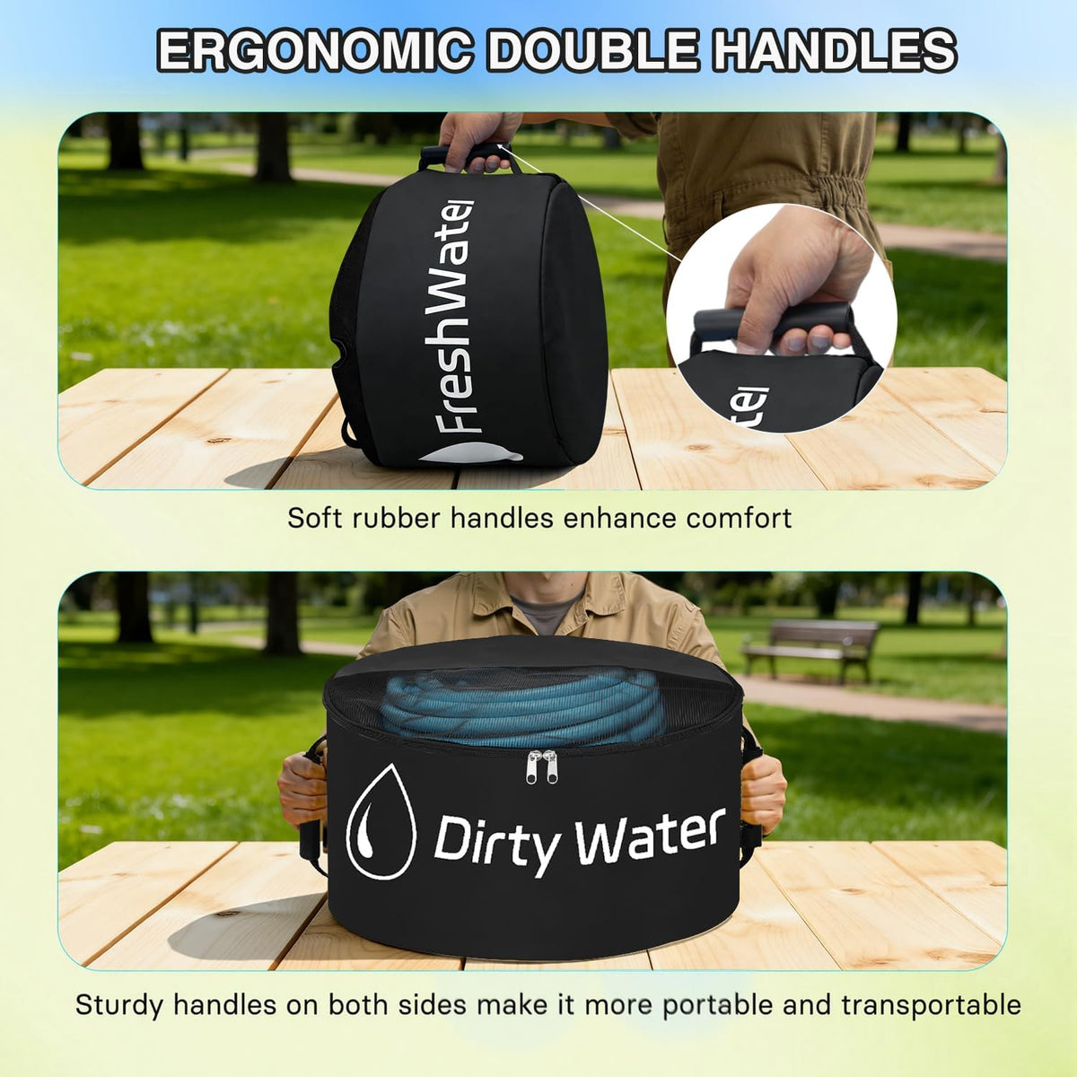 1 Pack RV Sewer Hose Storage Bag, Waterproof Black Dual Zipper