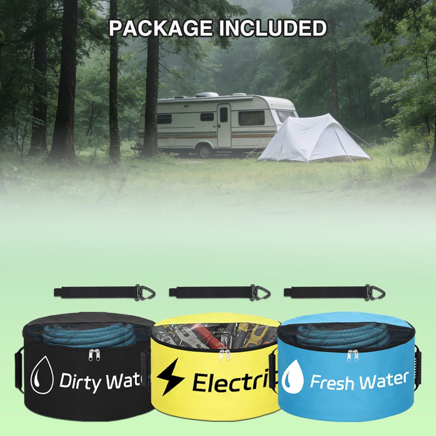 1 Pack RV Sewer Hose Storage Bag, Waterproof Black Dual Zipper