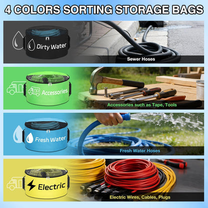 1 Pack RV Sewer Hose Storage Bag, Waterproof Black Dual Zipper