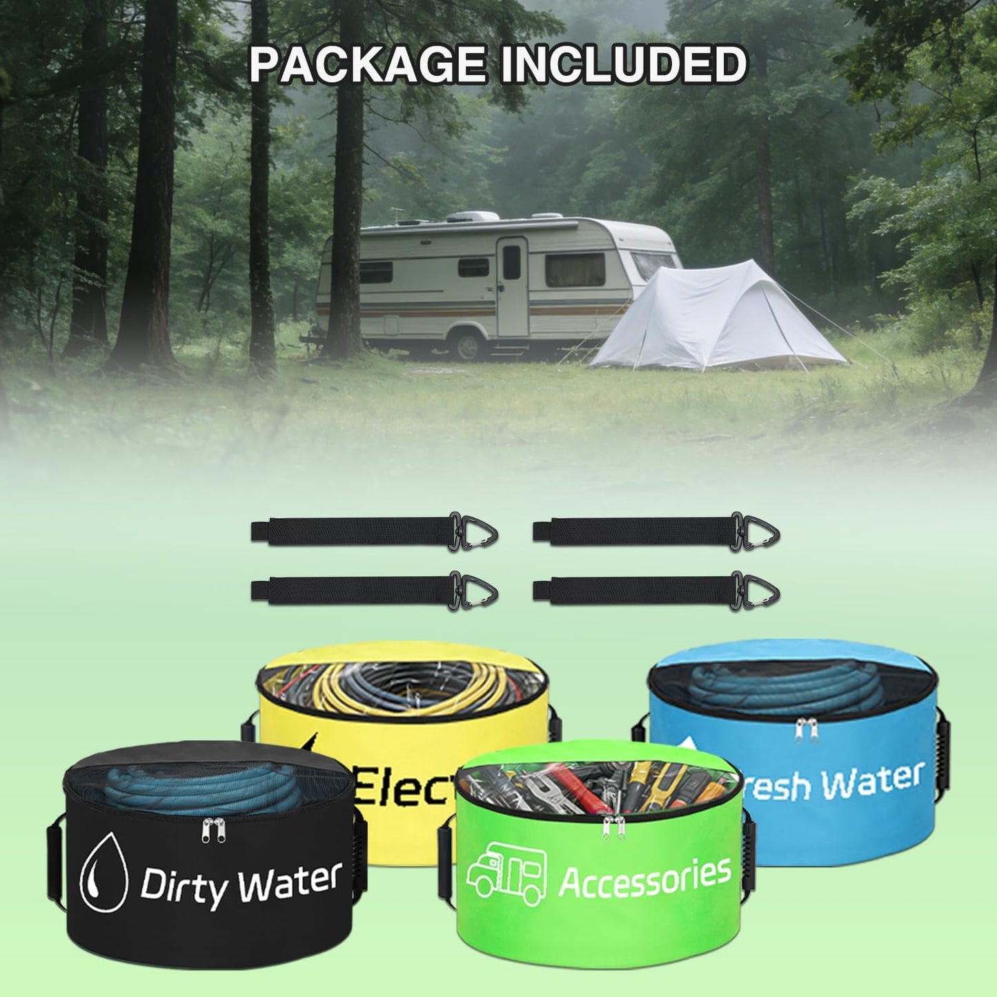 1 Pack RV Sewer Hose Storage Bag, Waterproof Black Dual Zipper