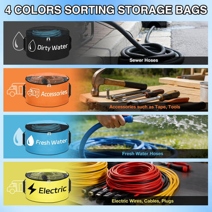 1 Pack RV Sewer Hose Storage Bag, Waterproof Black Dual Zipper