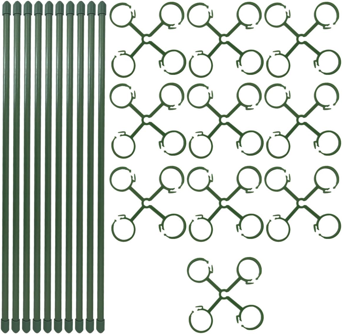 12 Inch Plant Support Stakes, with Adjustable Retaining Ring Green Plant Sticks Support Stakes for Indoor and Outdoor Plants,Flowers,Climbing(10Pcs)