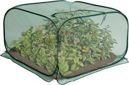 2 Pcs Pop Up Mesh Plant Cover, 35" x 35" x 27.5" Foldable Plant Protector Mesh Plant Enclosure, Garden Net Cage Guard Cover with 8 Ground Stakes for Protecting Plant Vegetable Fruit from Birds Insects