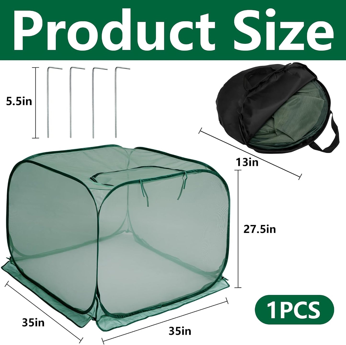 2 Pcs Pop Up Mesh Plant Cover, 35" x 35" x 27.5" Foldable Plant Protector Mesh Plant Enclosure, Garden Net Cage Guard Cover with 8 Ground Stakes for Protecting Plant Vegetable Fruit from Birds Insects