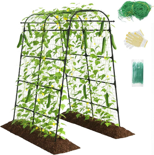 7Ft Garden Arch Trellis for Climbing Plants Outdoor, Heavy Duty Coated Metal Cucumber Trellis for Raised Beds, Tall Steel Gardening Arbor for Vegetables, Tomatoes, Grape, Bean (83’’ x 49’’ x 63’’)
