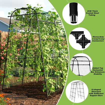 7Ft Garden Arch Trellis for Climbing Plants Outdoor, Heavy Duty Coated Metal Cucumber Trellis for Raised Beds, Tall Steel Gardening Arbor for Vegetables, Tomatoes, Grape, Bean (83’’ x 49’’ x 63’’)