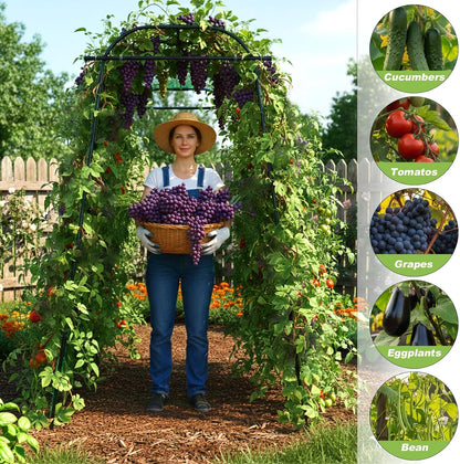 7Ft Garden Arch Trellis for Climbing Plants Outdoor, Heavy Duty Coated Metal Cucumber Trellis for Raised Beds, Tall Steel Gardening Arbor for Vegetables, Tomatoes, Grape, Bean (83’’ x 49’’ x 63’’)